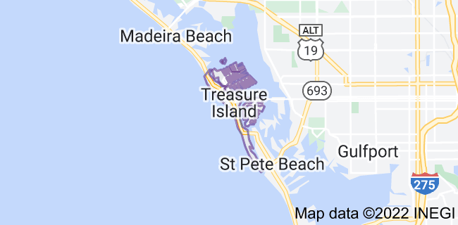 Map of Treasure Island, St. Pete Beach and Madeira Beach